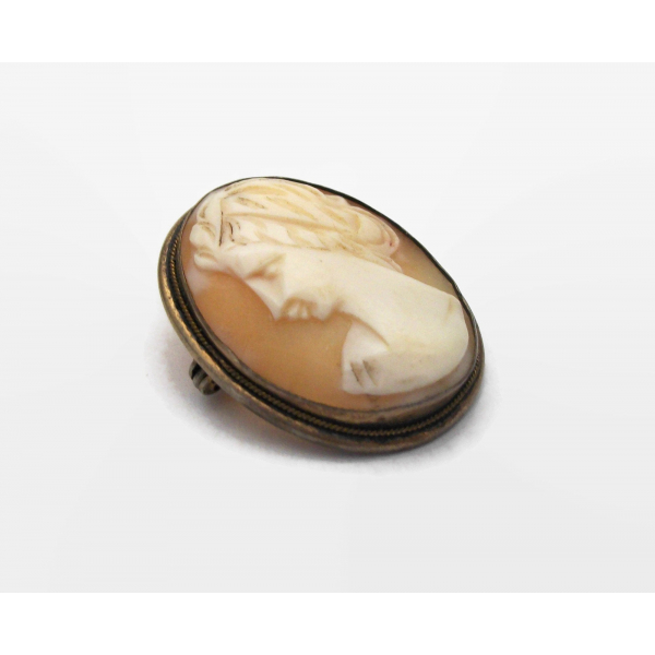 Vintage Genuine Carved Shell Cameo Brooch Pendant Small 1 1/8" x 7/8" 1930s
