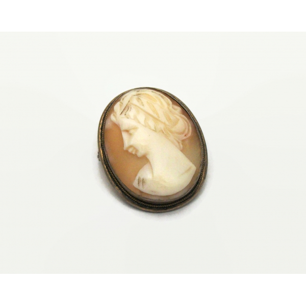Vintage Genuine Carved Shell Cameo Brooch Pendant Small 1 1/8" x 7/8" 1930s