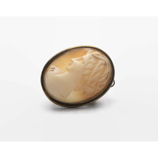 Vintage Genuine Carved Shell Cameo Brooch Pendant Small 1 1/8" x 7/8" 1930s