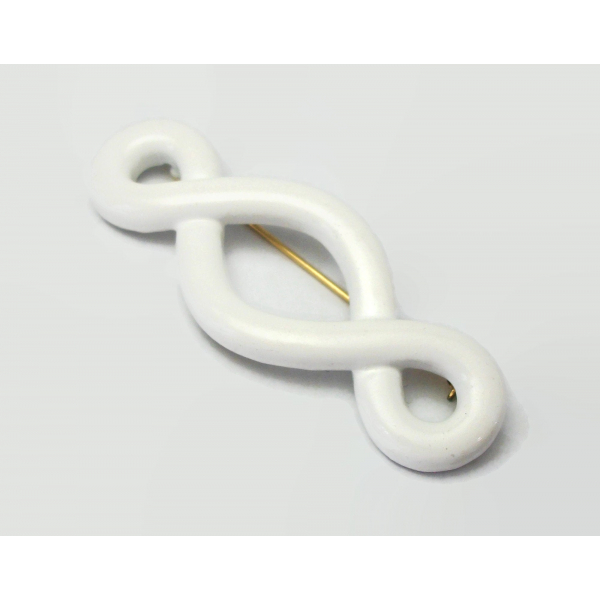 Vintage Monet White Enamel Metal Brooch Abstract Infinity Squiggle