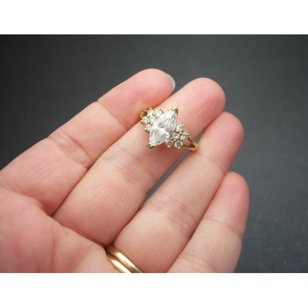 Vintage Clear Crystal Rhinestone Marquise Cut Women's Ring size 6 3/4