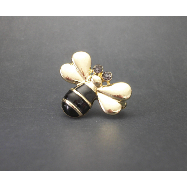 Vintage Gold and Black Enamel Bee Brooch Small Bumblebee Pin