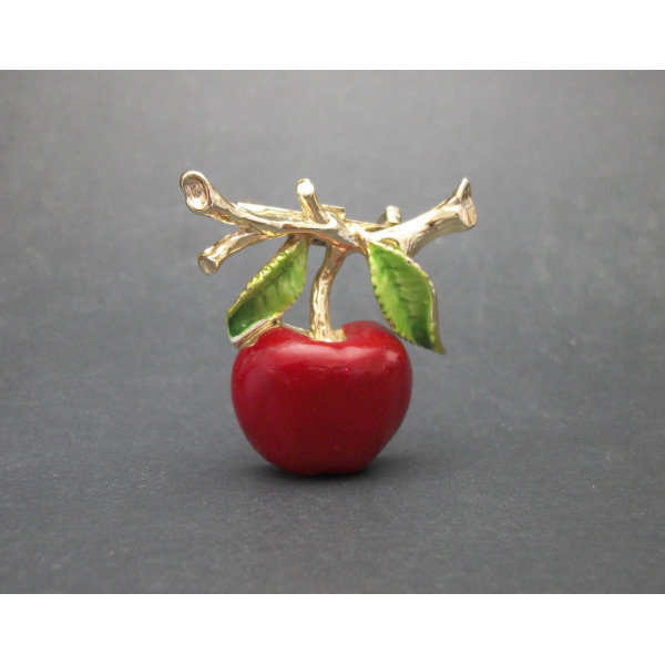 Vintage Gerry's Apple Brooch Enamel and Gold Tone Red Apple Lapel Pin