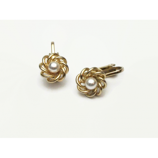 Vintage Dainty Gold Faux Pearl Clip on Earrings Tiny Pearl Minimalist Floral