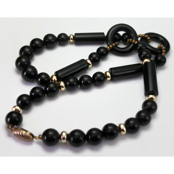 Vintage 1980s Chunky Black Beaded Necklace 24 inch Black Lucite Beads