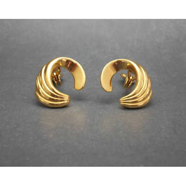 Vintage Monet Gold Tone Swirl Hoop Clip On Earrings