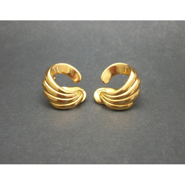 Vintage Monet Gold Tone Swirl Hoop Clip On Earrings