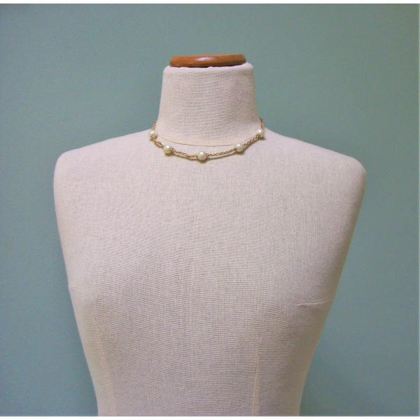 Vintage Rope Chain Twist Necklace with Faux Pearls 17 inch Silver and Gold