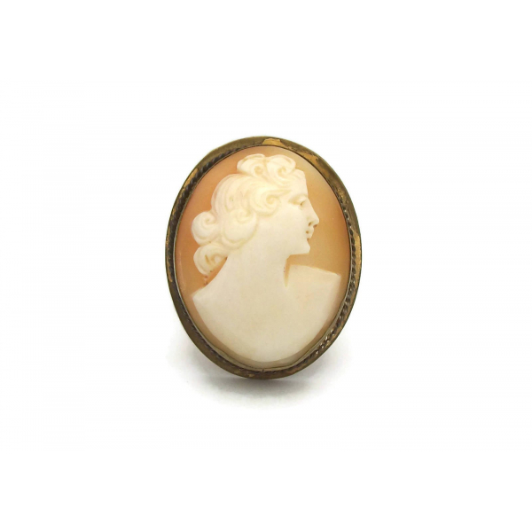Vintage Genuine Carved Shell Cameo Brooch Pendant Early to Mid Century