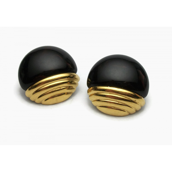 Vintage Tortoiseshell Lucite and Gold Round Clip On Earrings Unique Large Big