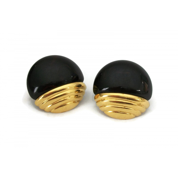 Vintage Tortoiseshell Lucite and Gold Round Clip On Earrings Unique Large Big
