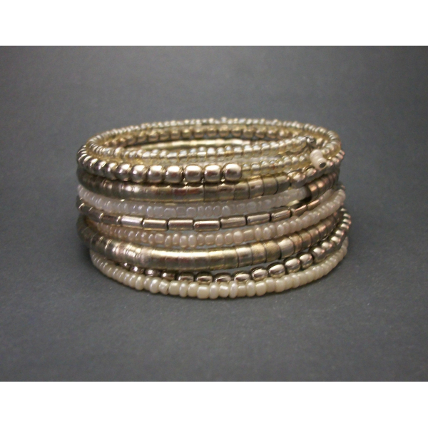 One Piece Stackable Bangle Bracelet Set Gold Beaded