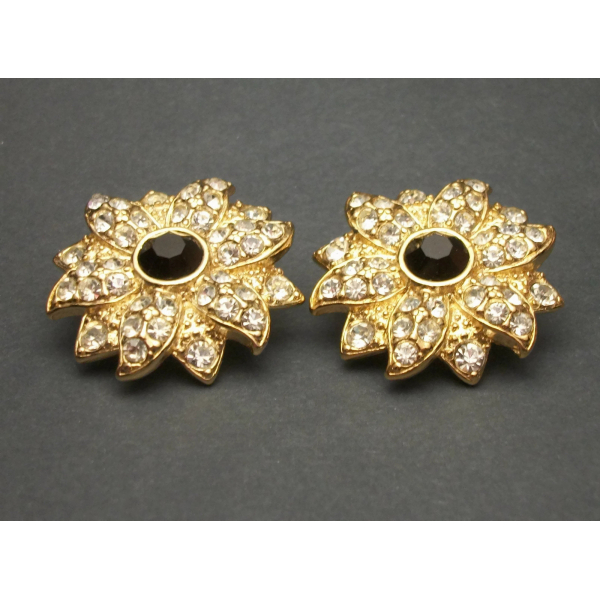 big pave rhinestone floral wedding clip on earrings