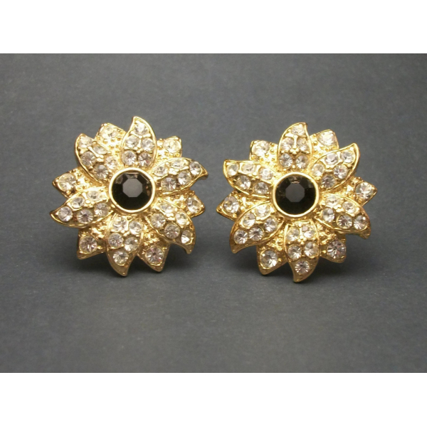 big pave rhinestone floral wedding clip on earrings