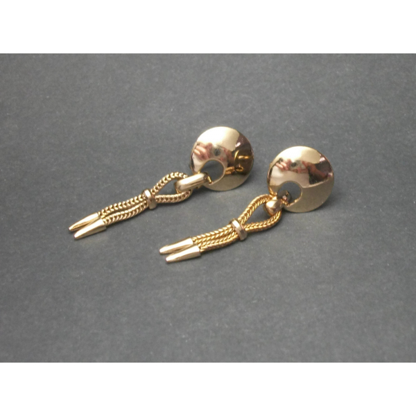 Vintage Gold Tone Dangle Screw Back Earrings Long Gold Rope Tassel Clip Earrings