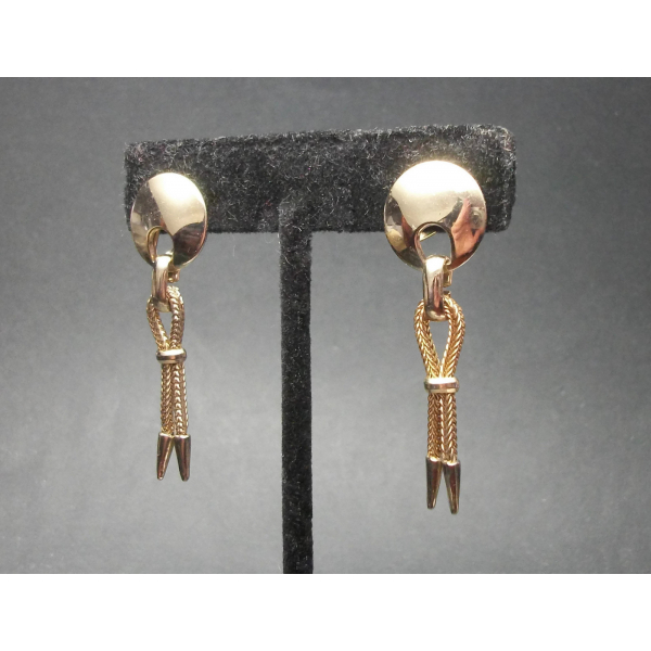 Vintage Gold Dangle Screw Back Earrings Long Gold Rope Tassel Clip Earrings