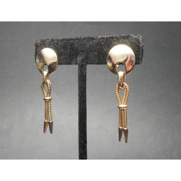Vintage Gold Tone Dangle Screw Back Earrings Long Gold Rope Tassel Clip Earrings