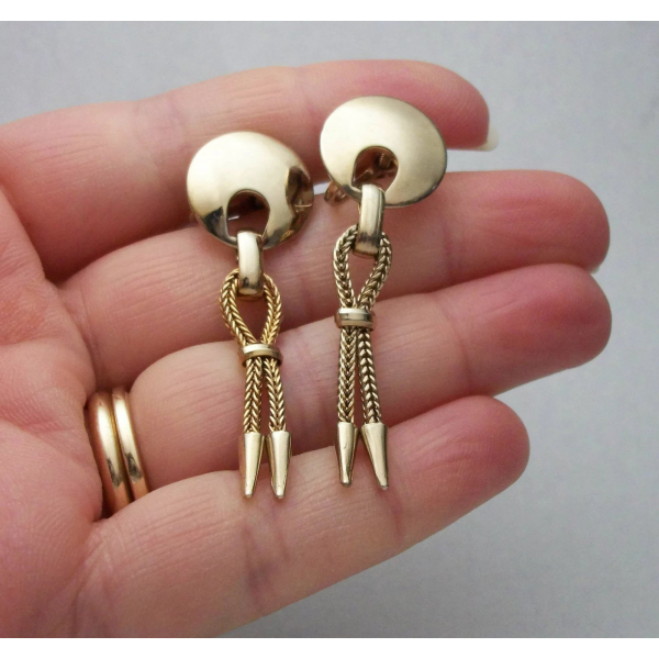 Vintage Gold Dangle Screw Back Earrings Long Gold Rope Tassel Clip Earrings