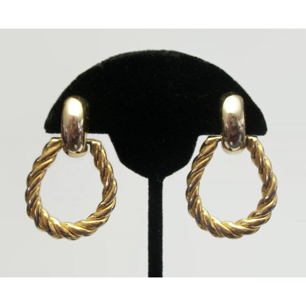 Vintage Gold Hoop Doorknocker Clip on Earrings Rope Twist Hoop Earrings ...