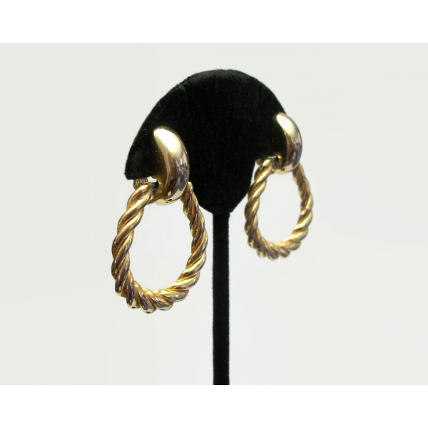 Vintage Gold Hoop Doorknocker Clip on Earrings Rope Twist Hoop Earrings ...