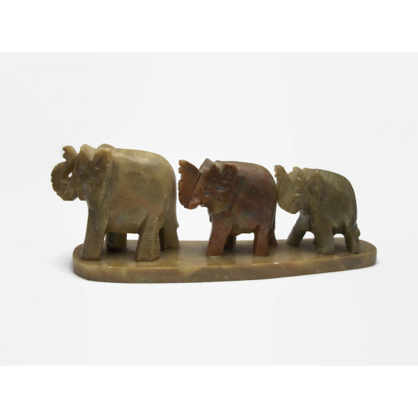 Vintage Hand Carved Stone Elephants in a Row Figurine Paperweight