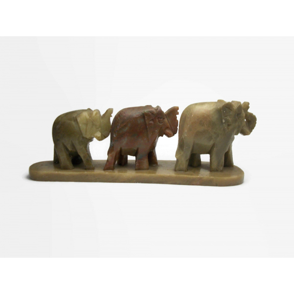 Vintage Hand Carved Stone Elephants in a Row Figurine Paperweight
