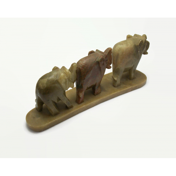 Vintage Hand Carved Stone Elephants in a Row Figurine Paperweight