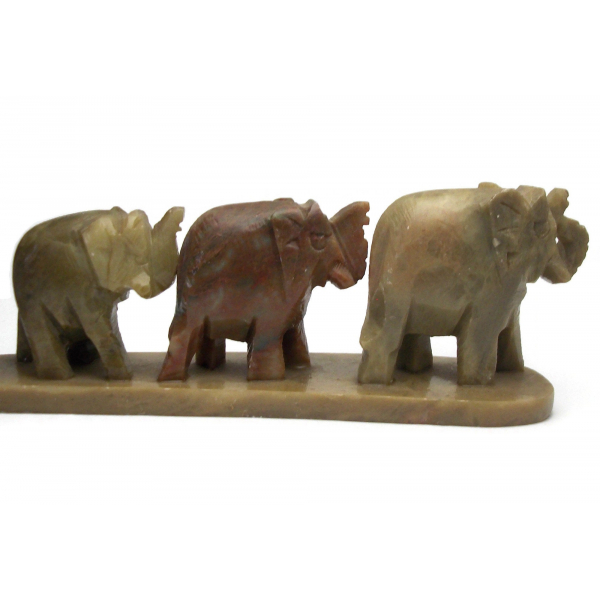 Vintage Hand Carved Stone Elephants in a Row Figurine Paperweight