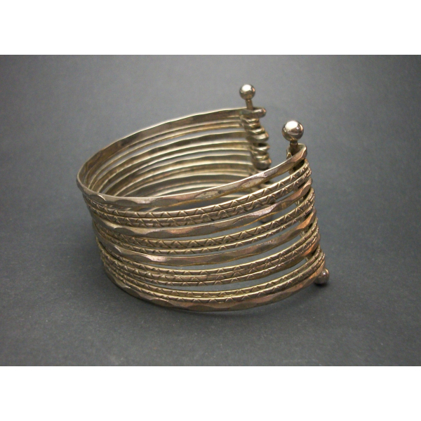 Vintage Multi Bangle Cuff Bracelet Stacked Silver Tone Layers One Size Fits Most