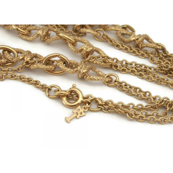 Vintage Crown Trifari long 56 inch gold chain link necklace