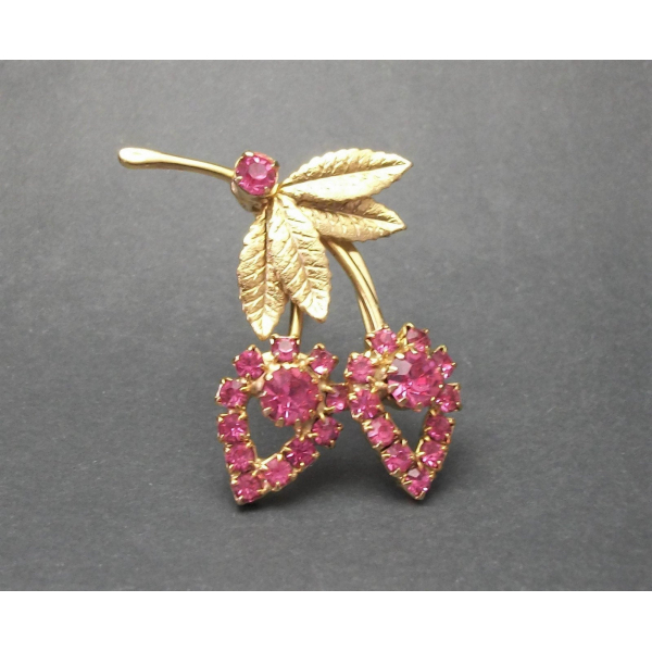 Vintage Pink Rhinestone Flower Brooch Gold Pave Pink Flower Lapel Pin