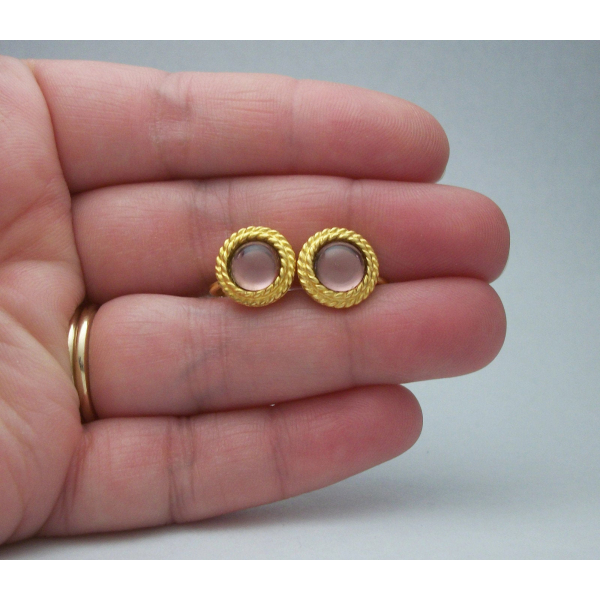 Vintage Napier gold and purple glass small round clip on earrings