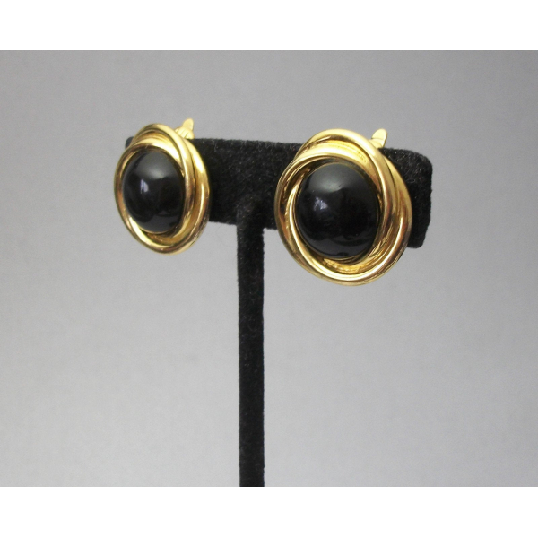 Vintage Trifari Black and Gold Clip on Earrings Signed Trifari Jewelry