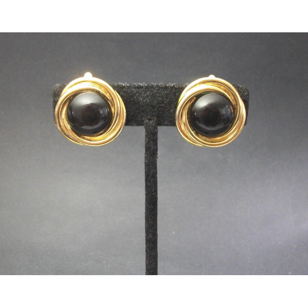 Vintage Trifari Black and Gold Clip on Earrings Signed Trifari Jewelry