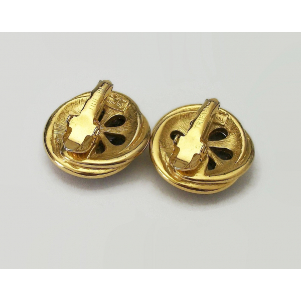 Vintage Trifari Black and Gold Clip on Earrings Signed Trifari Jewelry