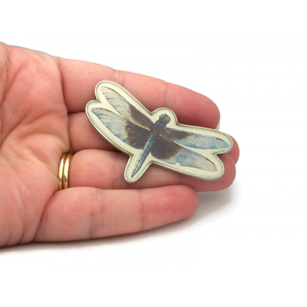 Vintage Dragonfly Brooch Signed Marjolein Bastin Insect Lapel Pin Blue Brown