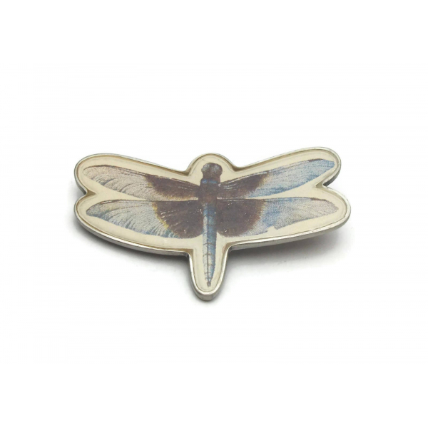 Vintage Dragonfly Brooch Signed Marjolein Bastin Insect Lapel Pin Blue Brown