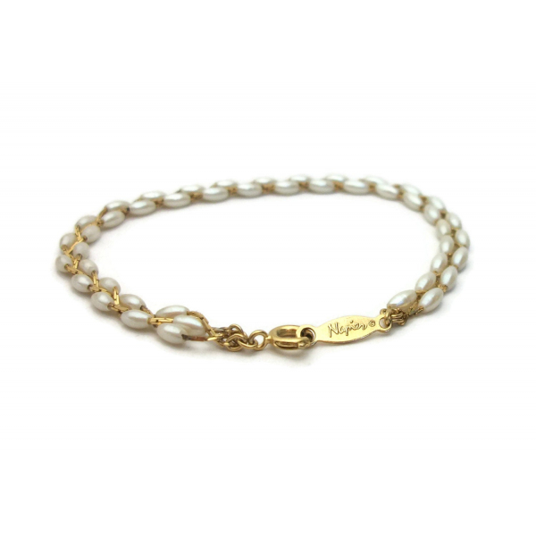 Dainty Napier Gold and Pearl Bead Bracelet for Women