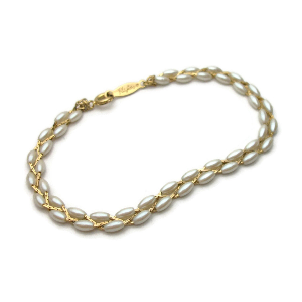 Dainty Napier Gold and Pearl Bead Bracelet for Women