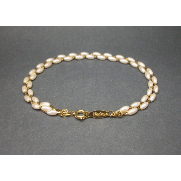 Dainty Napier Gold and Pearl Bead Bracelet for Women