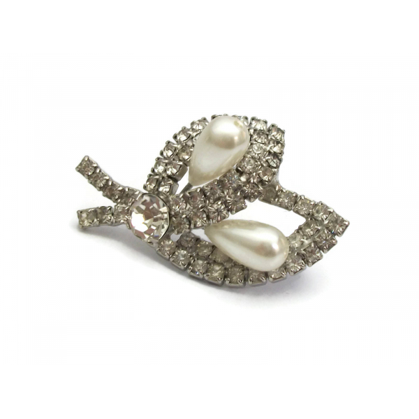 Vintage Rhinestone Calla Lily Brooch Silver Pearl Floral Calla Lily Lapel Pin