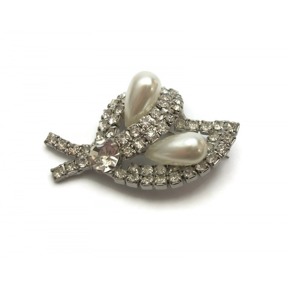 Vintage Rhinestone Calla Lily Brooch Silver Pearl Floral Wedding Jewelry Pin