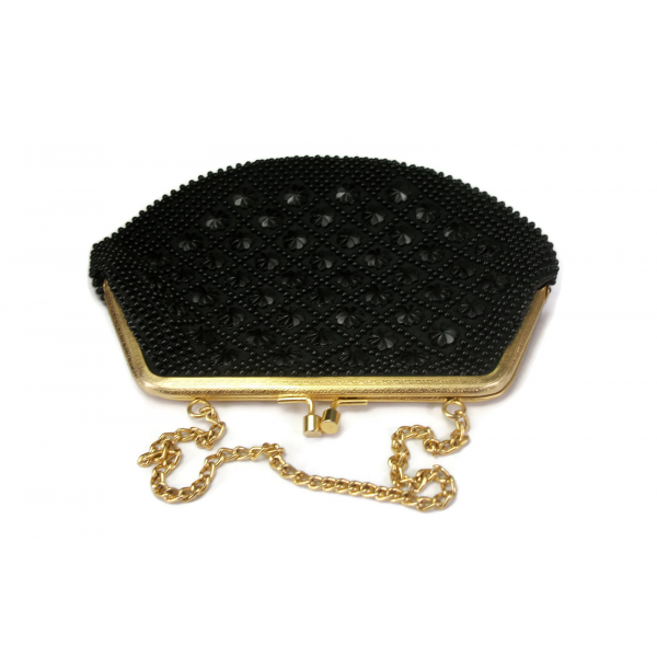 Vintage black beaded evening bag clutch purse made in Hong Kong