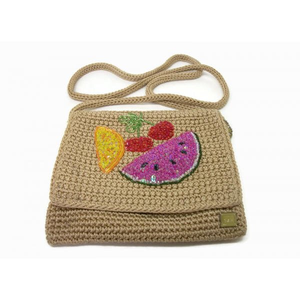 The Sak watermelon fruit crocheted and beaded crossbody handbag purse