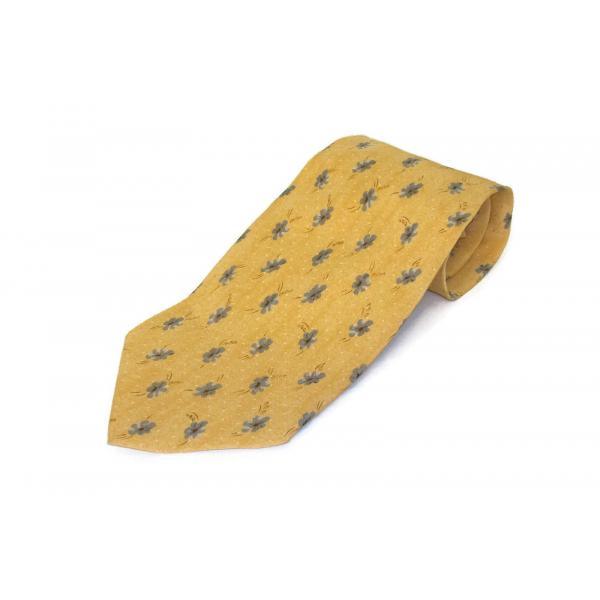Vintage Joseph Abboud Silk Necktie Made in Italy Golden Yellow & Grey Floral
