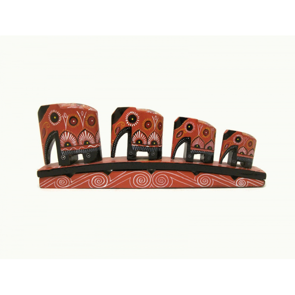Wood Elephant Family Parade figurine tribal folk art home decor