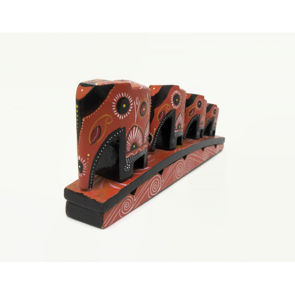 Wood Elephant Family Parade figurine tribal folk art home decor