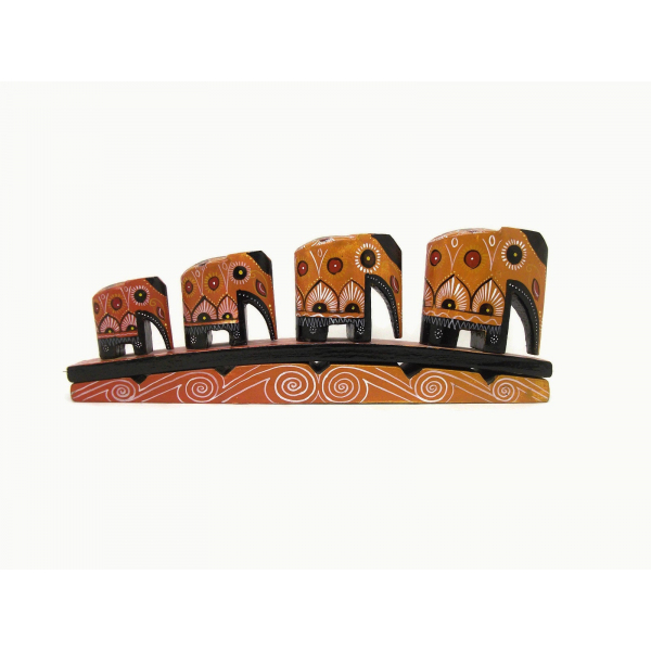 Wood Elephant Family Parade figurine tribal folk art home decor