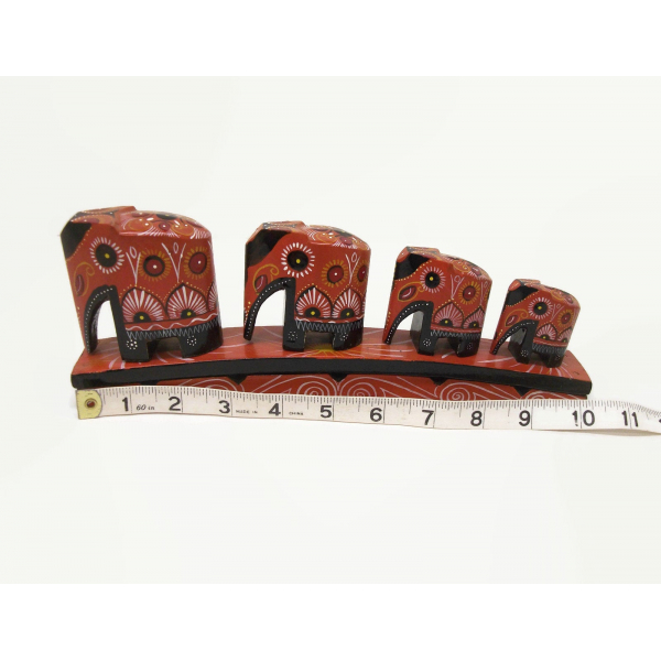 Wood Elephant Family Parade figurine tribal folk art home decor