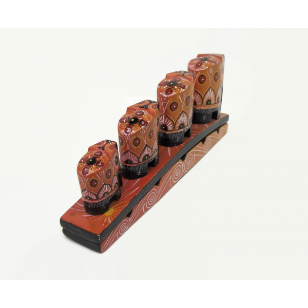Wood Elephant Family Parade figurine tribal folk art home decor